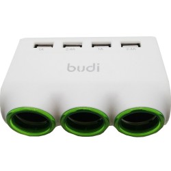 Тройной разветвитель прикуривателя Budi + 4 USB (M8J650)