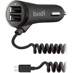 Автомобильное зарядное устройство Budi MicroUSB cable 1.8 m + 2USB 3.4A Black (M8J068M)
