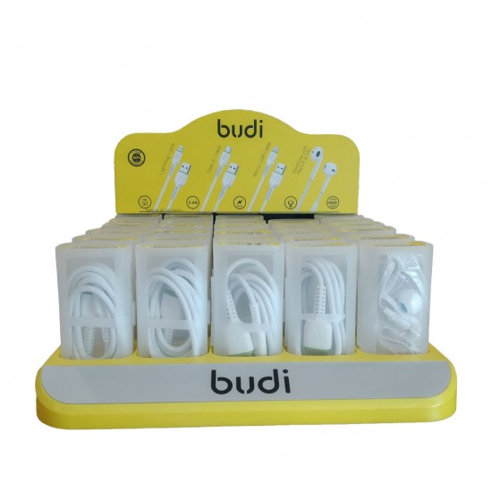 Набор кабелей и наушников в боксе 30шт. Budi USB + Lightning;Micro USB;Type-C (M8J701) 